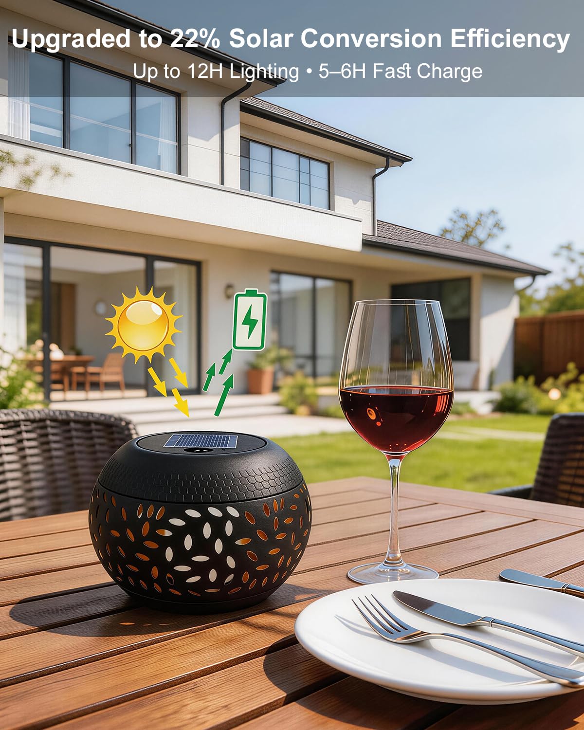 Solar Table Lights Outdoor Waterproof - Dancing Flickering Flame Lamp Black Metal Tabletop Light Solar Powered Decorative Lighting Lantern for Desk