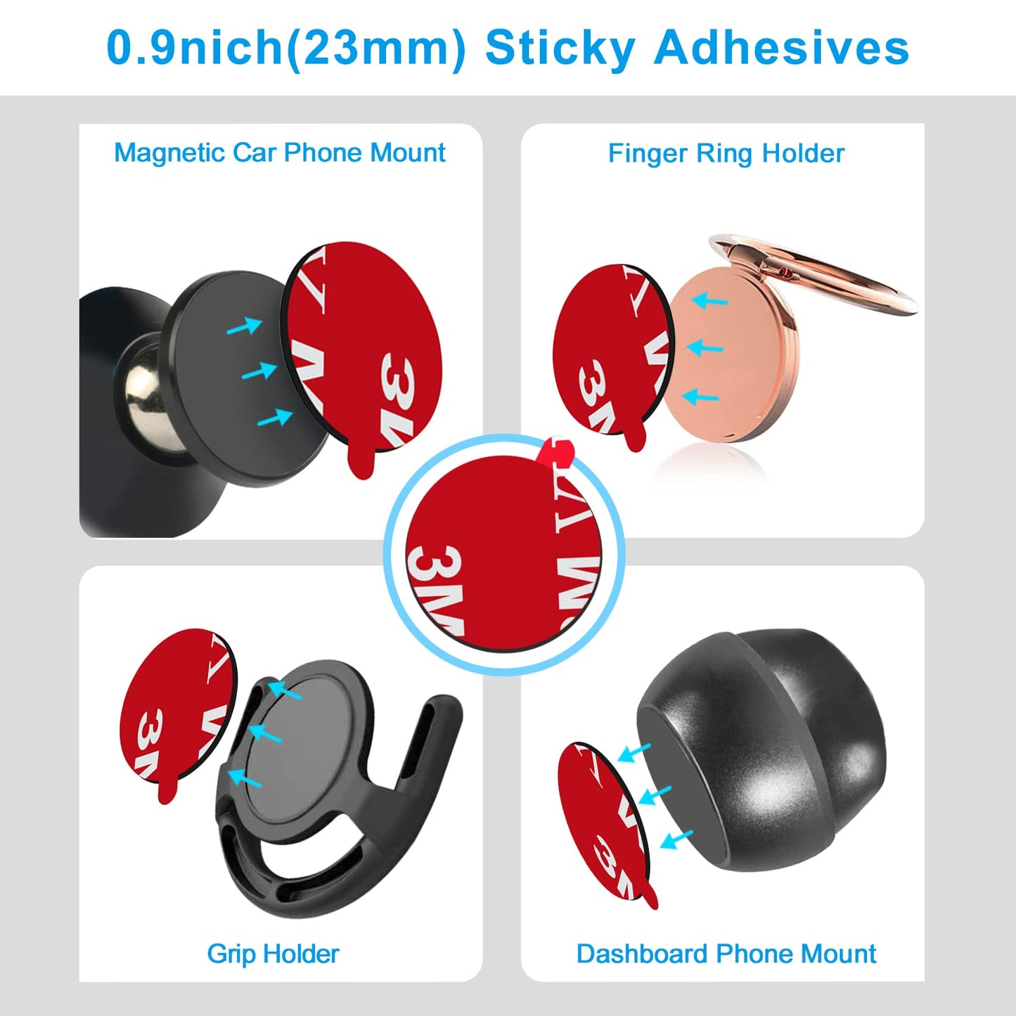 Sticky Adhesive Replacement Parts for Pops Socket Base, 6pcs 1.38 Circle Double Sided Tape for Collapsible Grip Stand's Back, 2pcs Sticker Pads