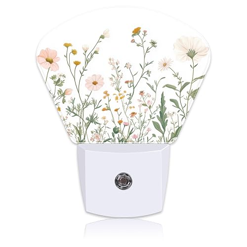Uiaoiais Wildflowers Plug in Night Lights, Watercolor Colorful Wildflowers Nightlight Plug Into Wall Dusk to Dawn Sensor for Kid Girls Boys Women Men
