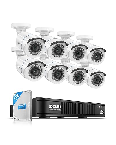 ZOSI H.265+ Home Security Camera System with AI Human Vehicle Detection, 5MP 3K Lite 8 Channel CCTV DVR Recorder and 8 x 1080p Weatherproof Bullet