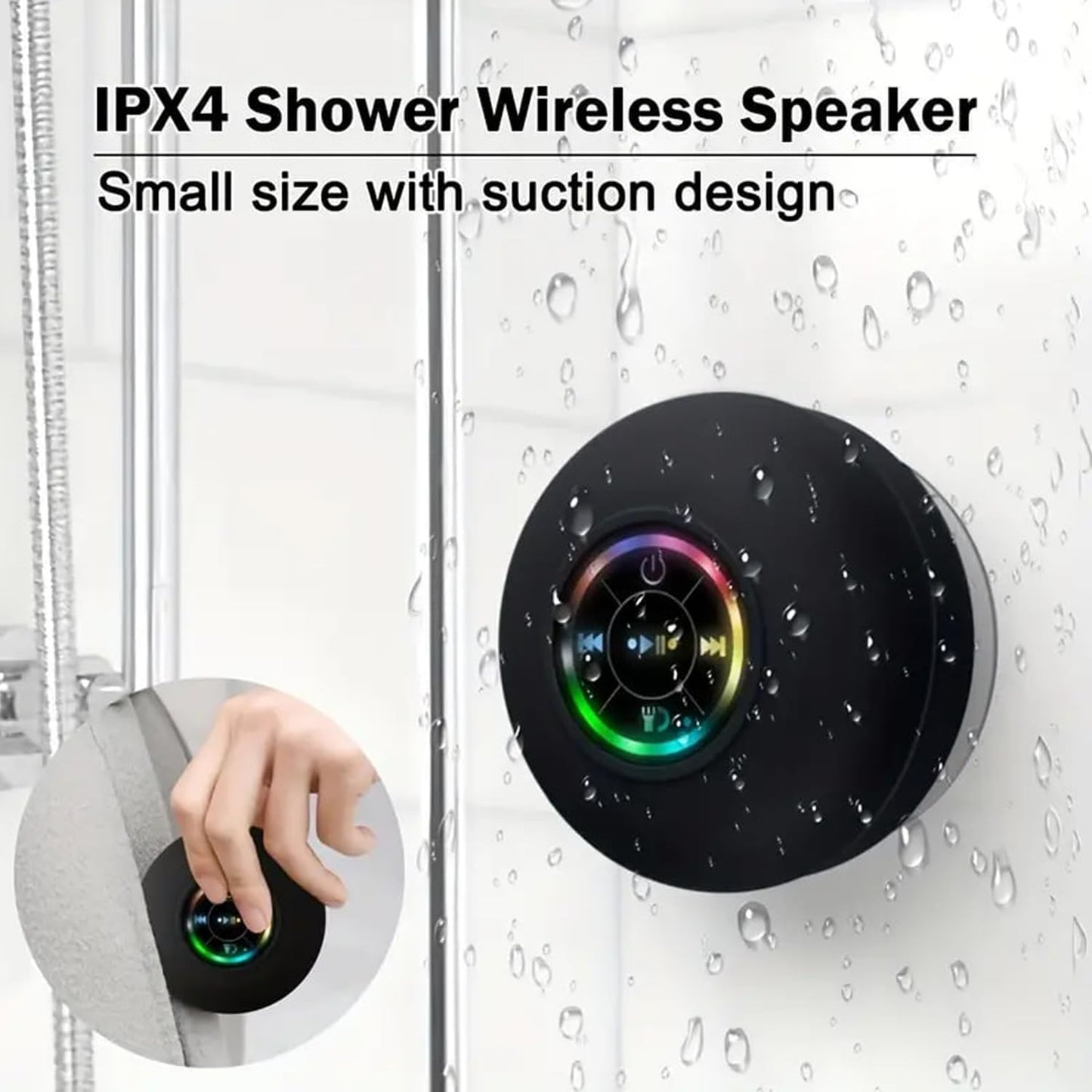 Bluetooth Shower Speaker, Portable Bluetooth Speaker 360 HD Surround Sound, Waterproof Wireless Speaker with Suction Cup, Colorful LED Lights