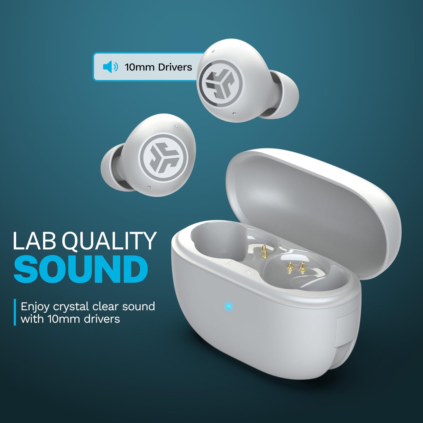 JLab Go Pop ANC, True Wireless Earbuds, Active Noise Cancelling, Bluetooth Earbuds with Charging Case, Cloud White