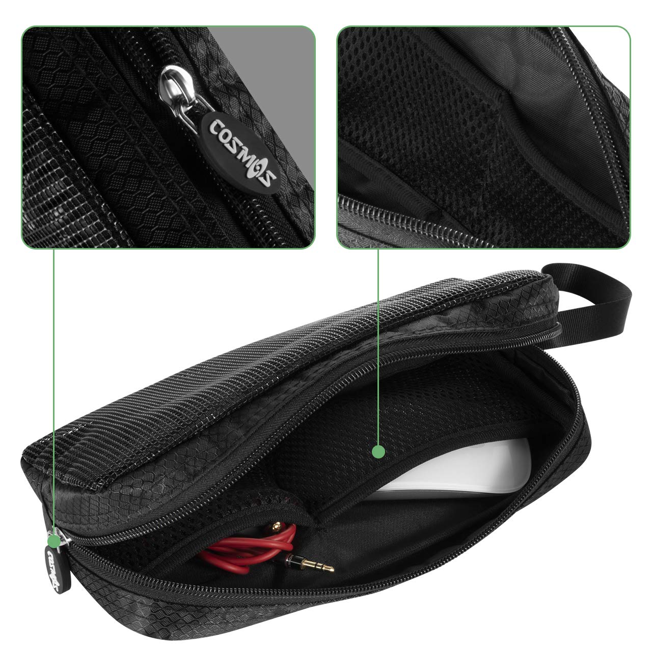 CM Travel Cable Organizer Case Portable Computer Accessories Zipper Mesh Pouch for Holding Laptop Mouse, Power Bank, USB, Adapter, Charger, Cellphone