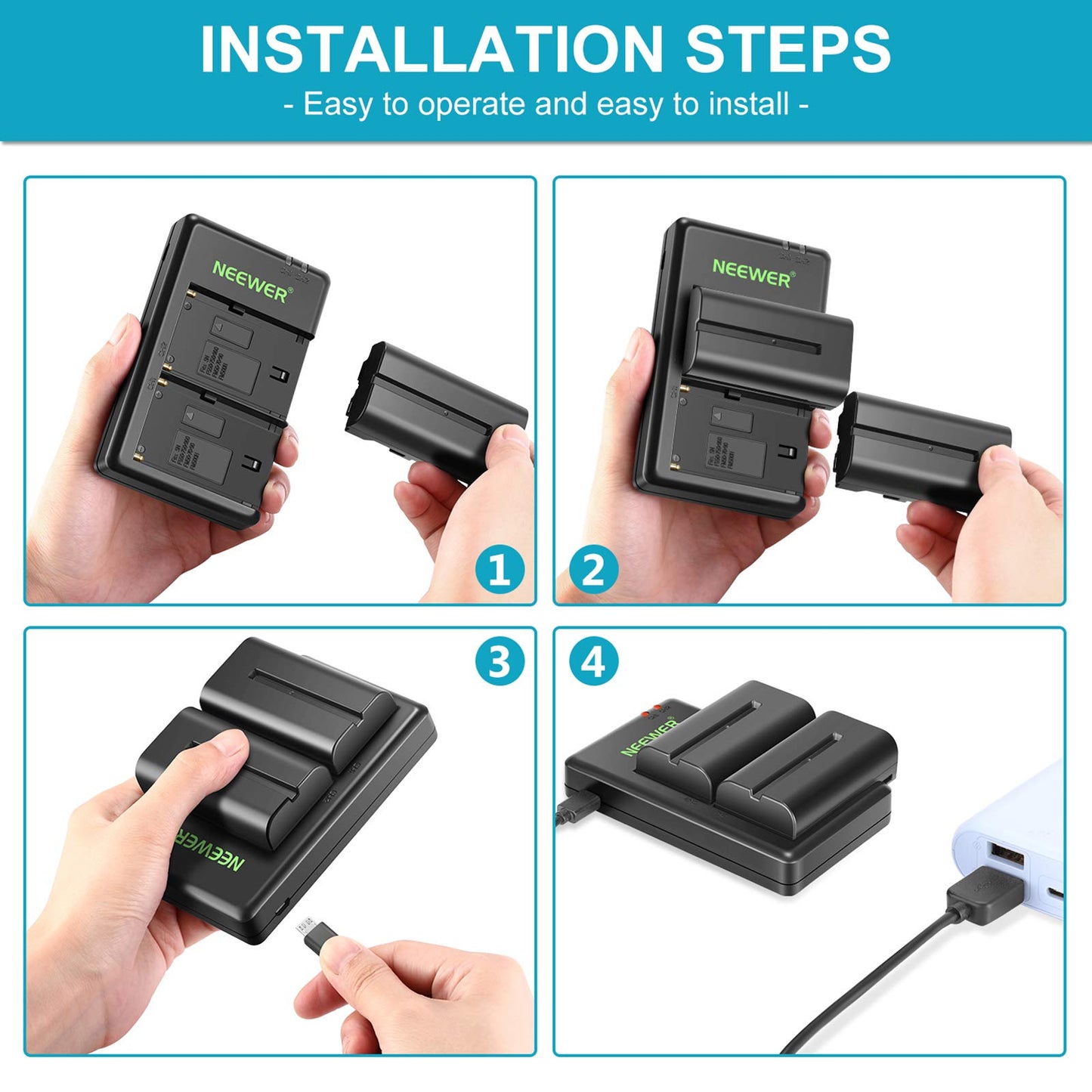 Neewer NP-F550 Battery Charger Set Compatible with Sony NP-F970 F750 F770 F960 F550 F530 F330 F570 CCD-SC55 TR516 TR716 TR818 TR910 TR917, Led