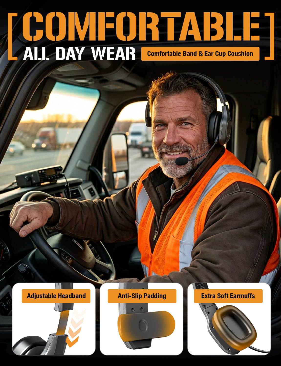 ToughTested PROCOMM 724 Wireless Bluetooth Headset with Noise Cancelling Mic - 40Hr Talk Time, 60Hr Music, HD Sound, Dual Device Pair - Pro Trucker