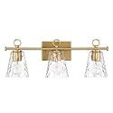 Imogen - Metal and Hammered Water Glass 3-Light Vanity Light, Brushed Gold