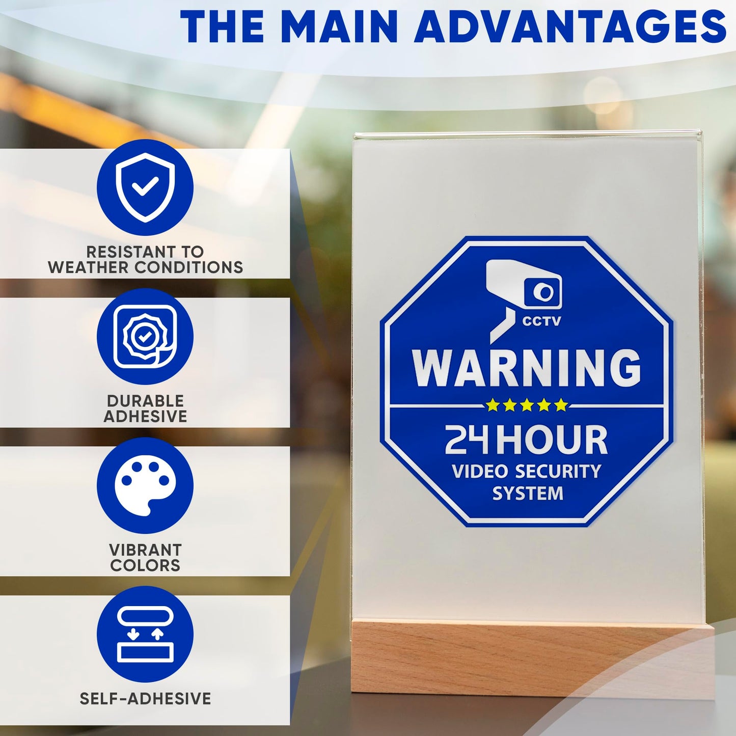 6 Pcs Security Camera Stickers - Security Cameras Signs to Put on Door, 3.3 x 3.3 Convenient Size, Sleek Hexagonal Design, Water and Wear Resistant