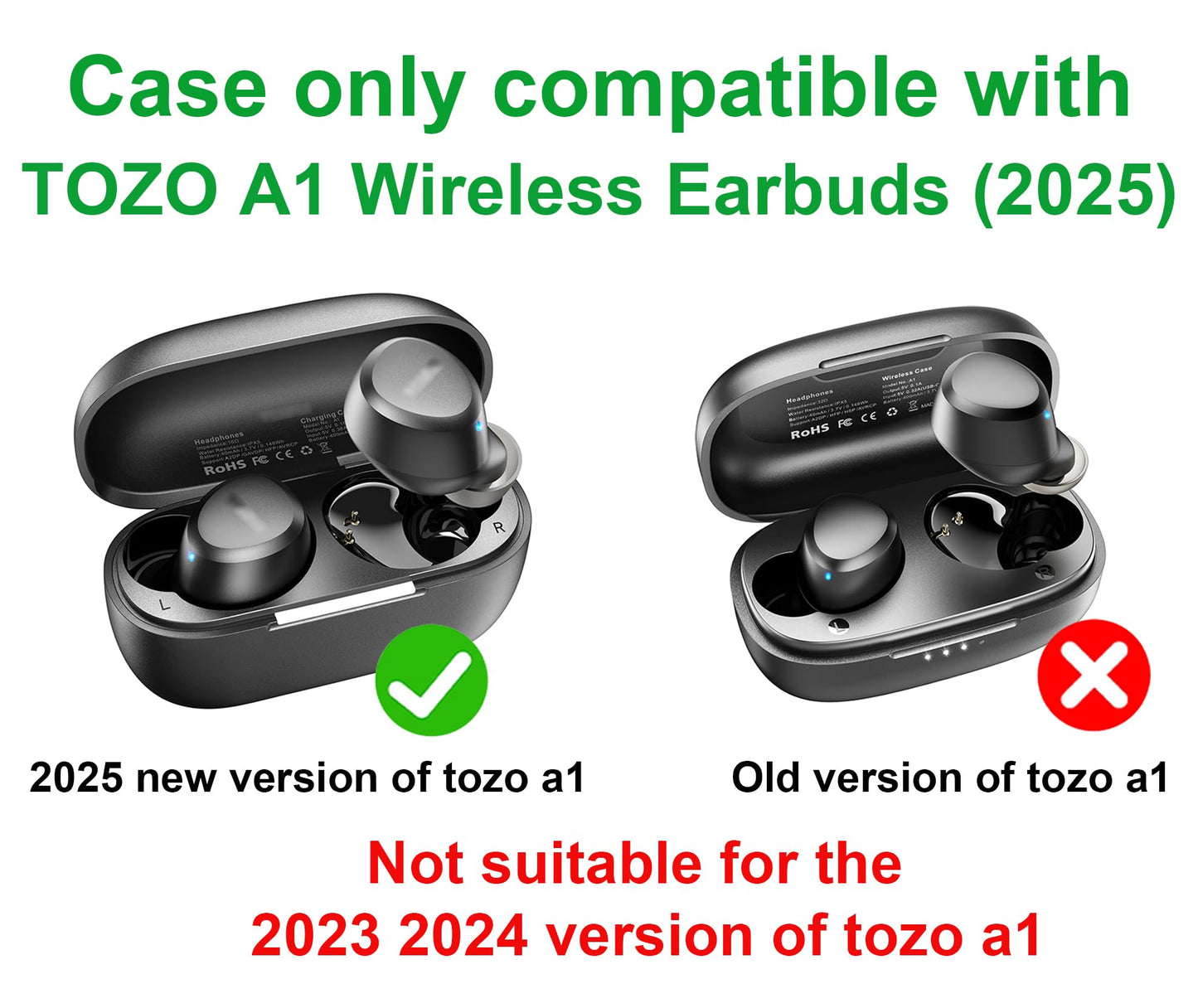 LEFXOMPHY Cover for TOZO A1 Wireless Earbuds 2025 (Not Fit 2023 2024 Version), Soft Silicone Pink Protector Glow in Dark