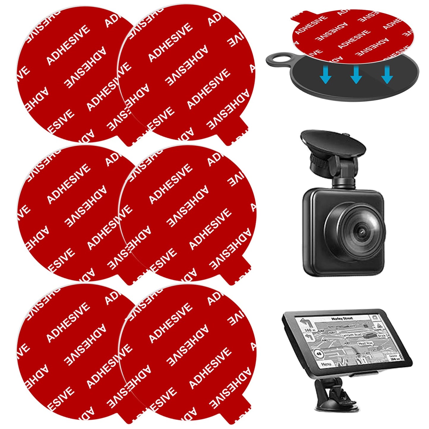 AZXYI Sticky Adhesive Replacement for Windshield Camera Holder, 6pcs 2.76"(70mm) VHB Circle Double-Sided Adhesive Tapes for Dashboard Suction Cup