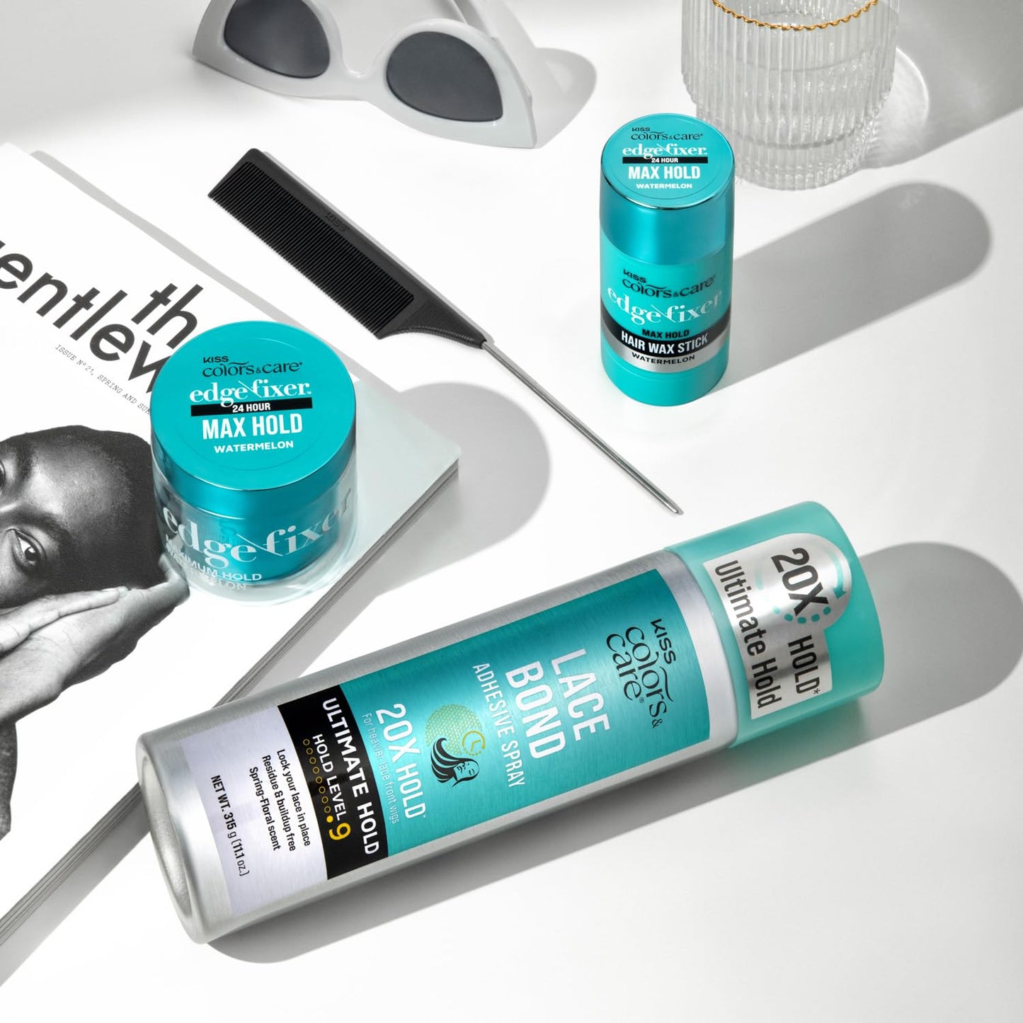 KISS Colors & Care Lace Bond Adhesive Spray – 11.1 oz Ultimate Hold, Sweat & Water-Resistant, Fast-Drying, Super Secure for Lace Frontals