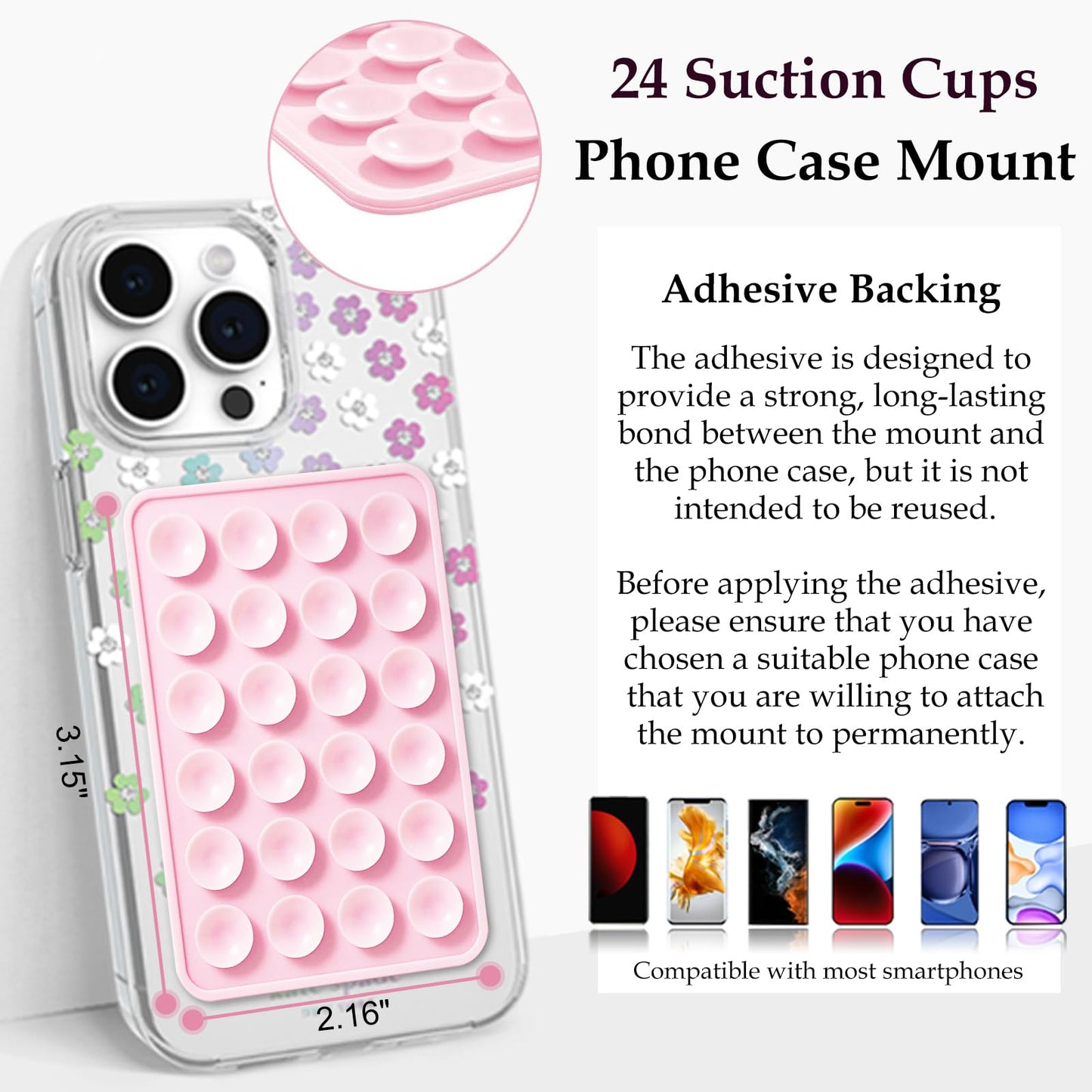 LvShuLiangPin Anteel Silicone Suction Phone Case Mount, Silicon Adhesive Phone Accessory for Smartphones, Hands-Free Mirror Shower Phone Holder