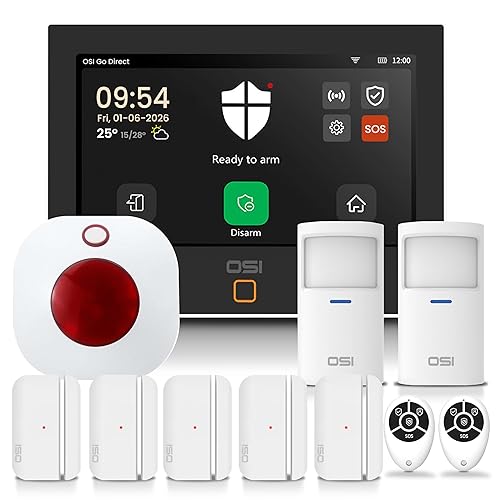 OSI Alarm System Gen 2 (4G), 11pc, DIY, Motion & Entry Sensors, Wireless Siren, Remotes, App & Alexa Compatible Self Monitor(No Monthly Fees) or 24/7
