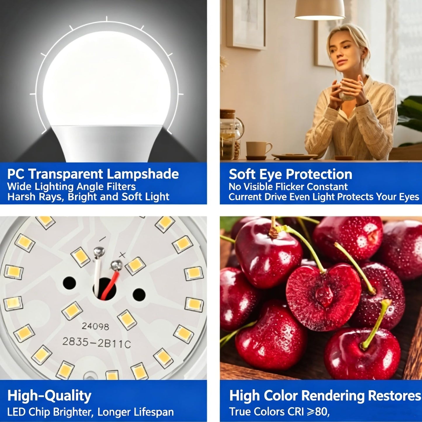 LVHGOVR A60 Full Spectrum LED Bulb, 7W E26 Base, 5000K Daylight White,Ra98 700 Lumens, Non-Dimmable, Energy Star Certified, Standard Light Bulbs Ideal