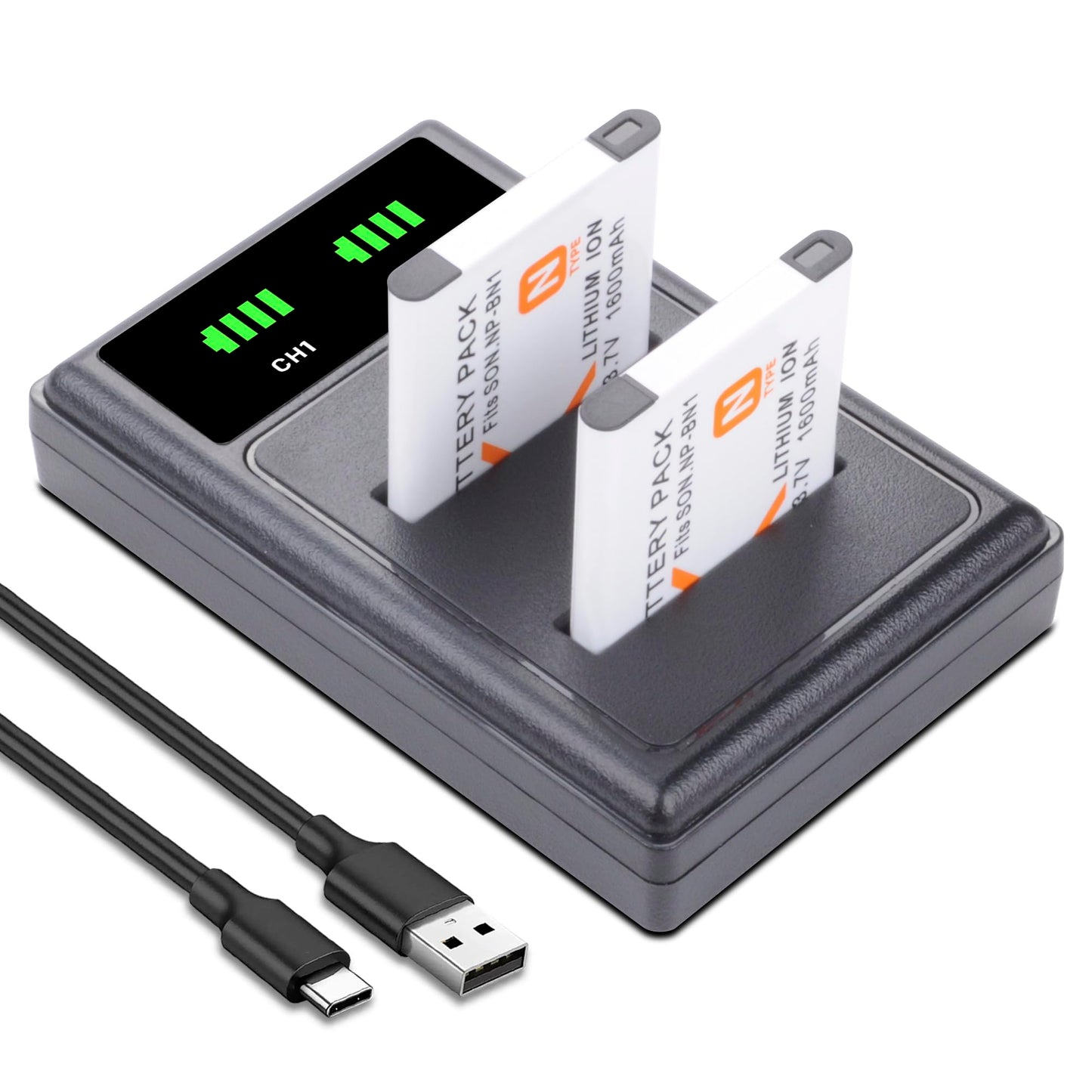 2-Pack NP-BN1 Battery and LED USB Dual Charger for Sony CyberShot DSC-W530 DSC-W560 DSC-W570 DSC-W800 DSC-W830 DSC-TX10 DSC-TX20 DSC-TX30 DSC-QX10