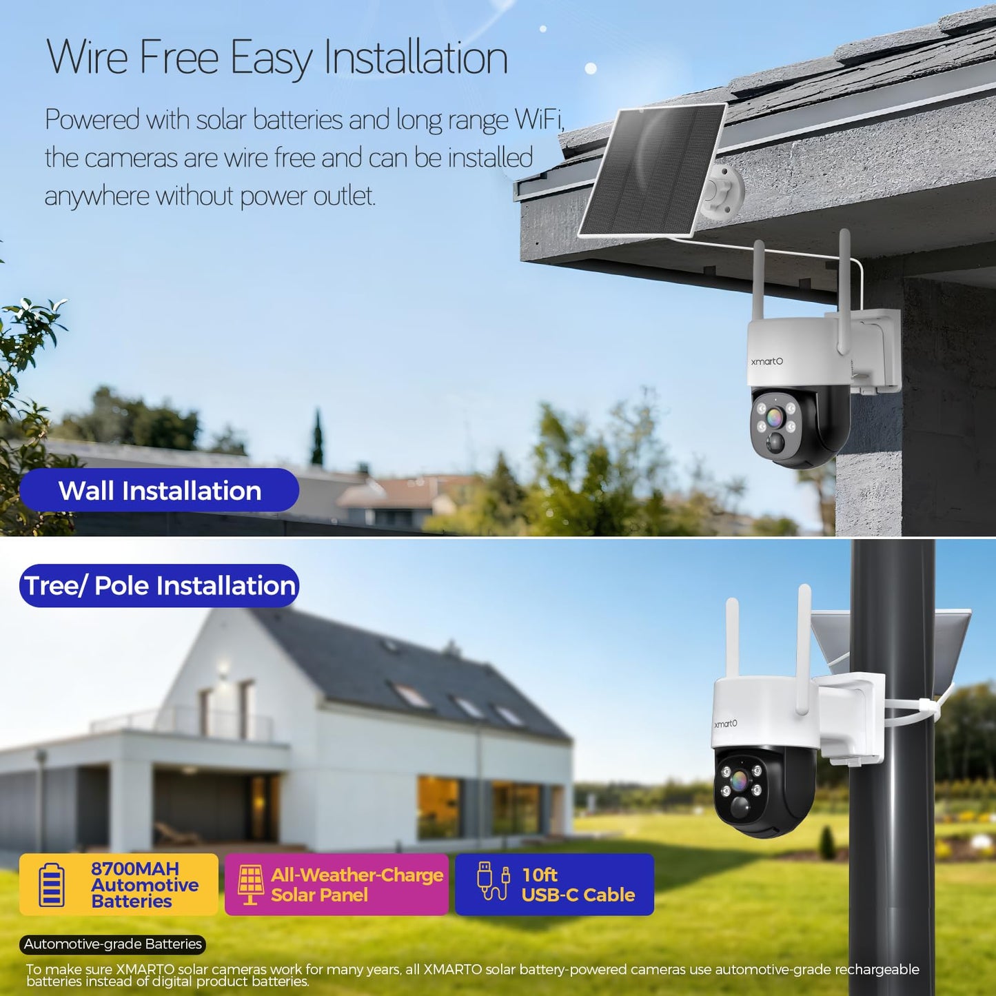XMARTO 0-Light NIGHT COLOR Solar Wireless Security Camera Outdoor, PTZ Wire-Free Home Surveillance with AI Thermal Detection, Non-stop Solar Power, 0