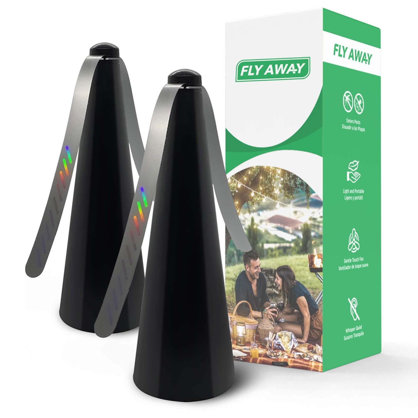 Fly Away - 2 Pack Outdoor Fly Repellent Fan, Outside or Inside Table use, Restaurant, Barbeque, Events, Deter Flies, Wasps, Bees, Other Moscas