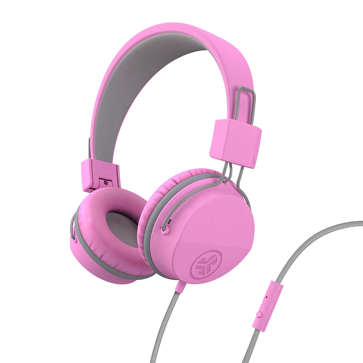 JLab JBuddies Studio on-Ear Kids Wired Headphones with mic, Volume Limiter, Foldable, Adjustable, Noise Isolation, Pink