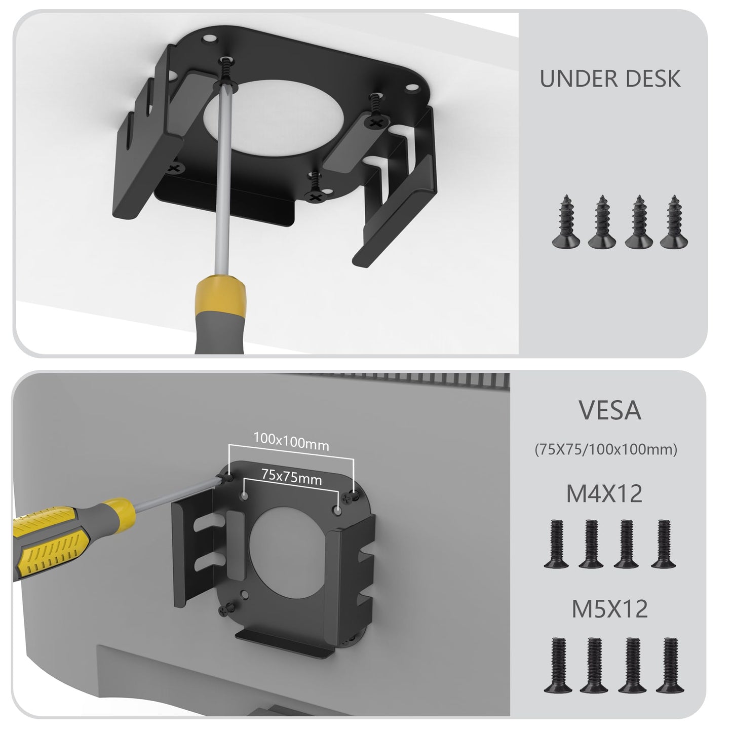 Monzlteck Mac mini M4/M4 Pro Under Desk/Wall Mount Bracket/VESA Monitor Mount - Heavy-Duty Steel Bracket, Anti-Scratch Padding, Space-Saving Design