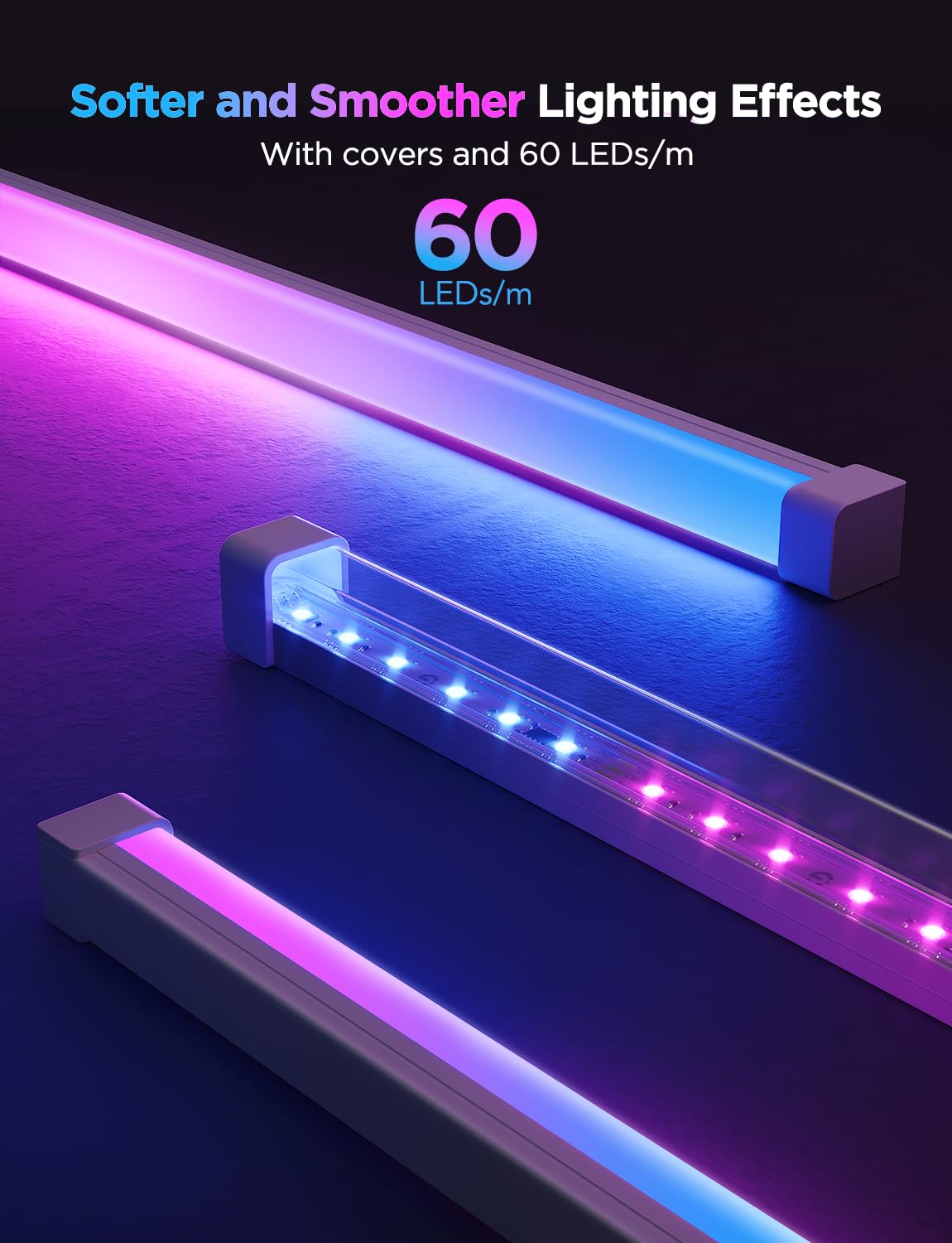 Govee RGBIC LED Strip Lights 32.8ft with Covers, Smart Lights Work with Alexa and Google Assistant, LED Diffuser Channel with LED Lights for Bedroom