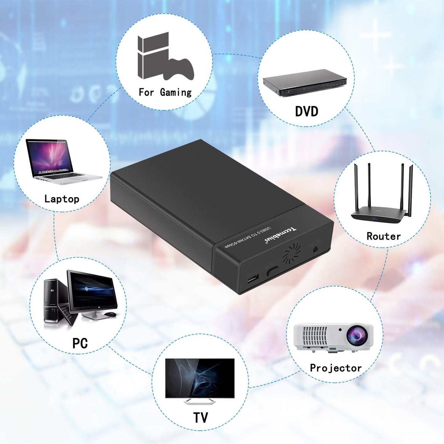Tccmebius USB 3.0 External Hard Drive Enclosure for 2.5 3.5 Inch SATA I/II/III HDD SSD Up to 20TB, 3.5'' Tool-Free HDD Docking Station, Support UASP