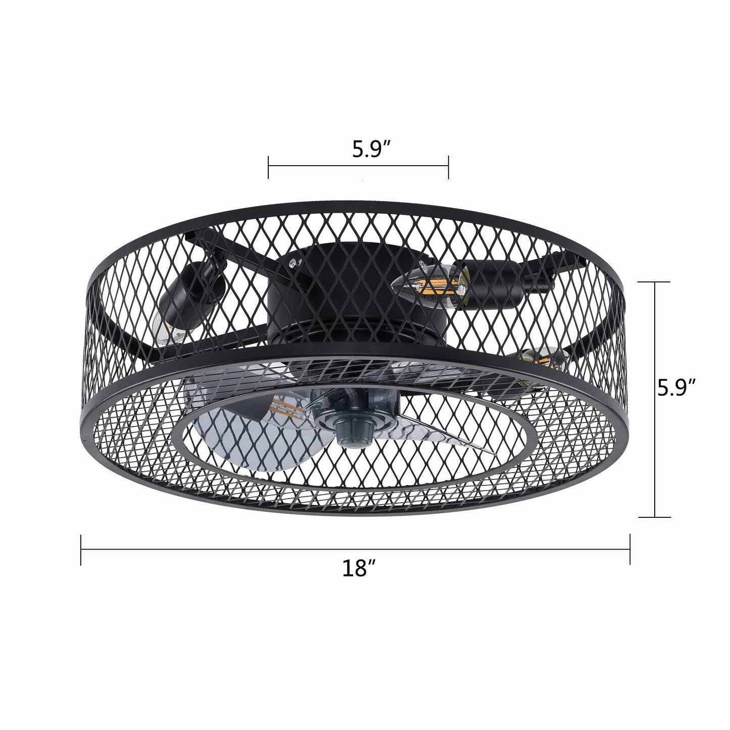 Kathring Enclosed Ceiling Fan, 18" 60W Modern Caged Ceiling Fan Adjustable 3-Speed Remote with LED Light for Bedroom Living Room Indoor