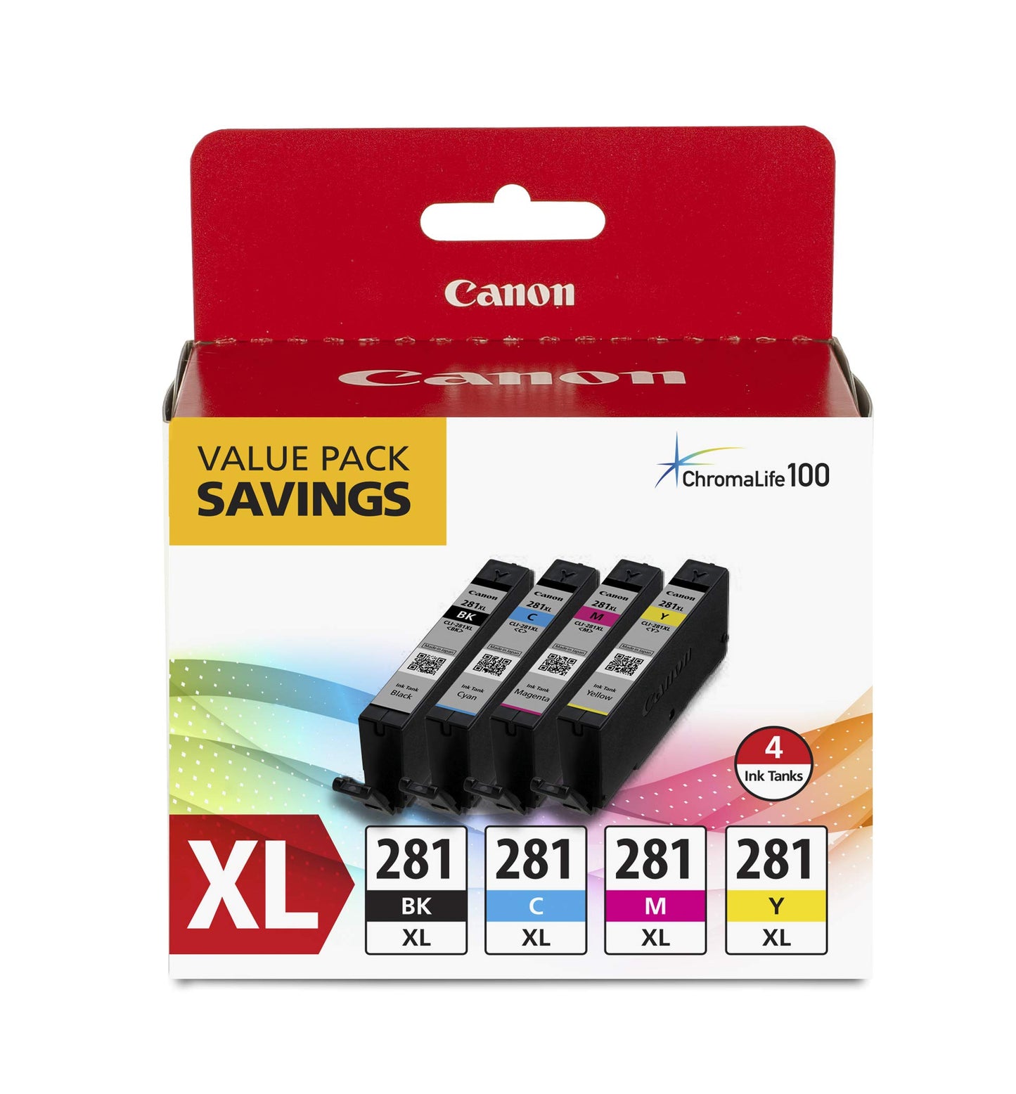 Canon CLI-281 XL 4-Color Ink Tank Value Pack (2037C005) PGI-280 XL Black Ink Tank (2021C001)