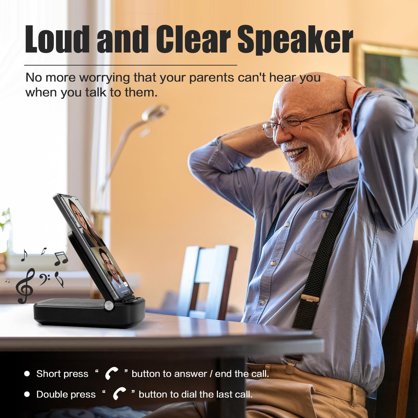 Birthday Gifts for Men,Phone Stand with Wireless Bluetooth Speaker for Home Outdoors,HD Surround Sound Speaker Anti-Slip Base with iPhone/Samsung/iPad
