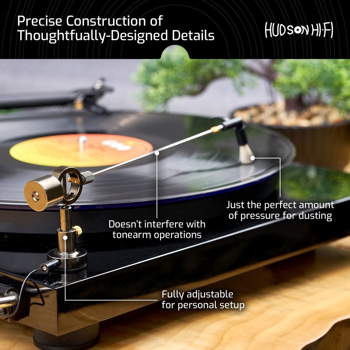 Hudson Hi-Fi Anti-Static Cleaning Arm - Adjustable, Universal Fit - Defy Damage, Perfect Playback - AutoMagically Cleans as LP Plays to Remove Dust & Static, End Needle Skipping, Popping