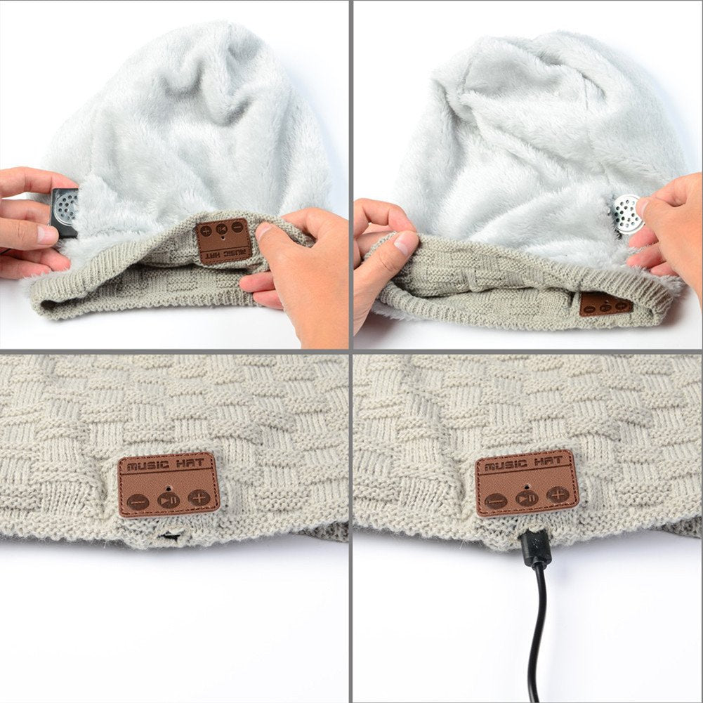 BearsFire Wireless Music Beanie Hat with Bluetooth Headphones Earphone Speaker Winter Warm Knit Hats Skull Cap for Men Women