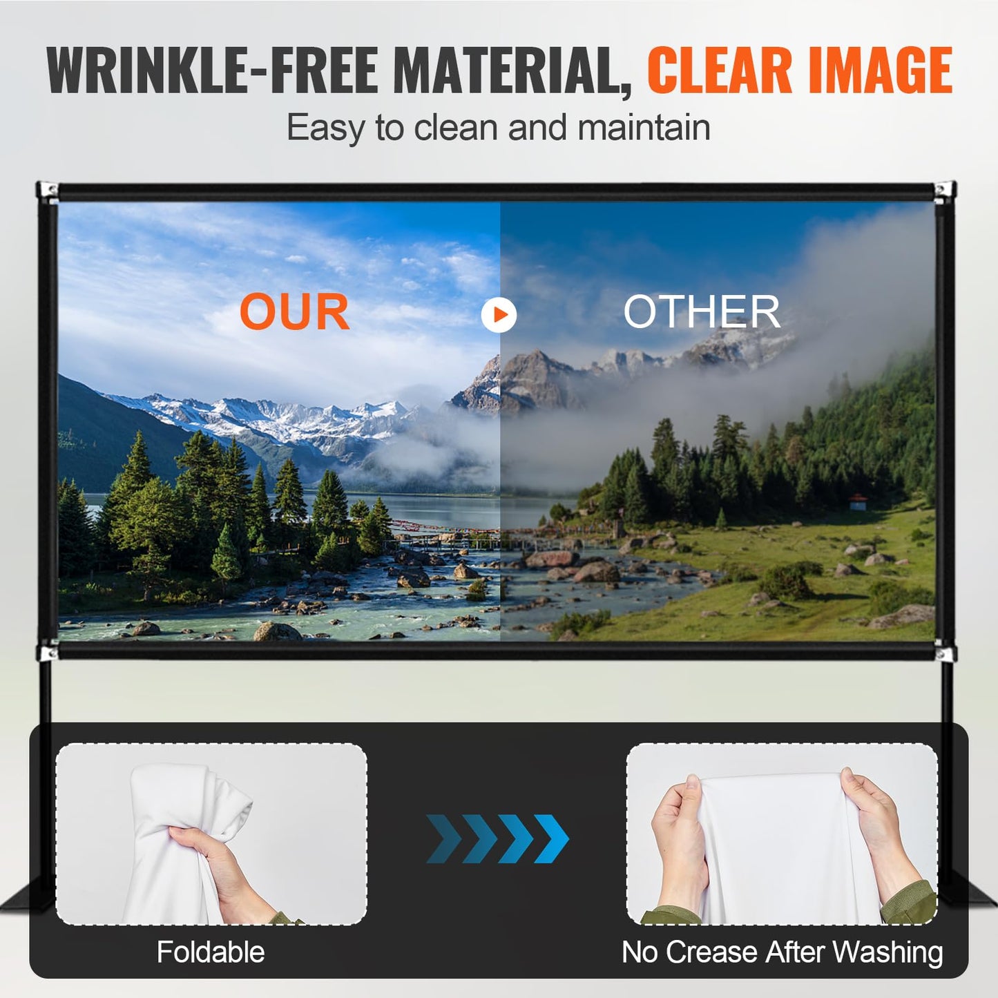 VEVOR Outdoor Movie Screen w/Stand, 150" Portable Movie Screen, 16:9 HD Wide Angle Outdoor Projector Screen, Front & Rear Projection, w/Storage Bag