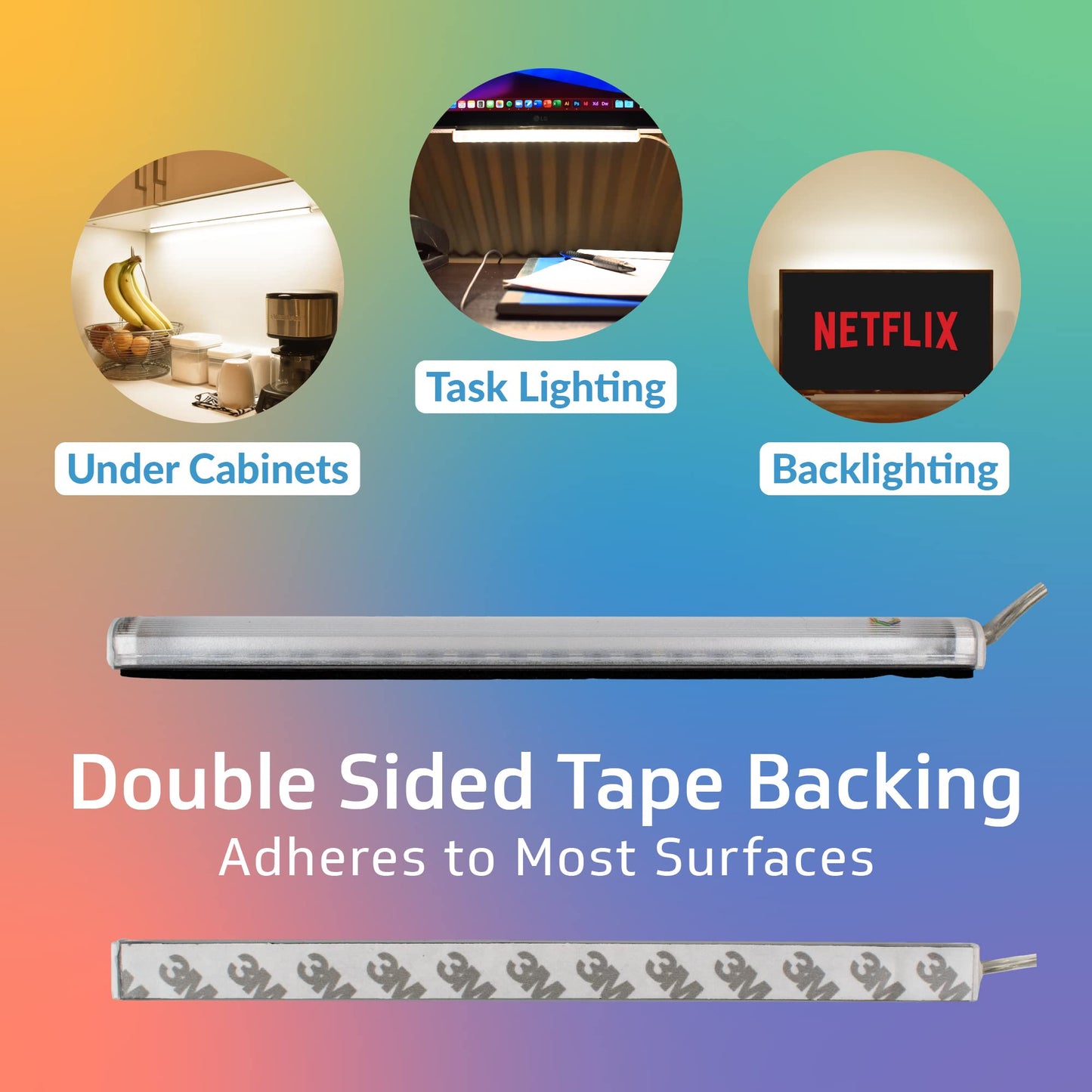 TrueColor USB-Powered LED Light Bar with Frosted Cover for Under Cabinet, Under Monitor, TV Backlight - Easy-Install - Adhesive & Mounting Brackets