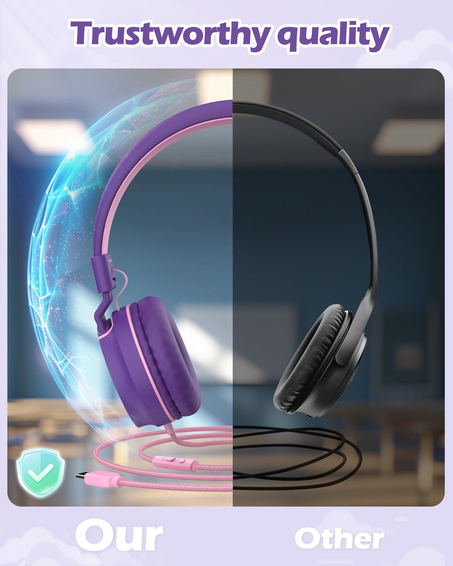 AILIHEN USB C Headphones with Mic for Kids, 85dB&93dB Volume Limited, Foldable for Travel & Storage, Comfortable for School, Homework and Family Use