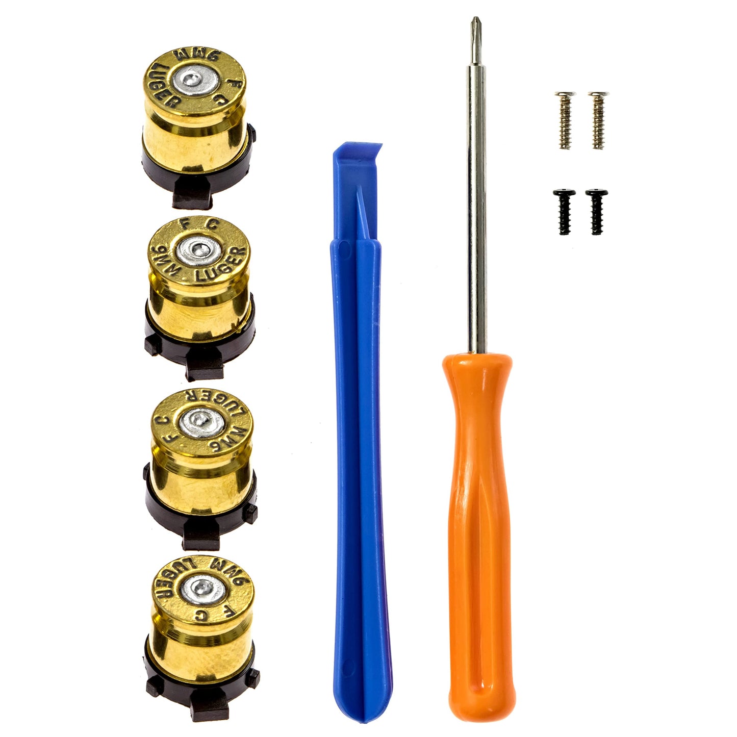 Controller Bullet Buttons for PlayStation PS4 PS5 - Made With Real 9MM Spent Bullet Casings - Includes Tools