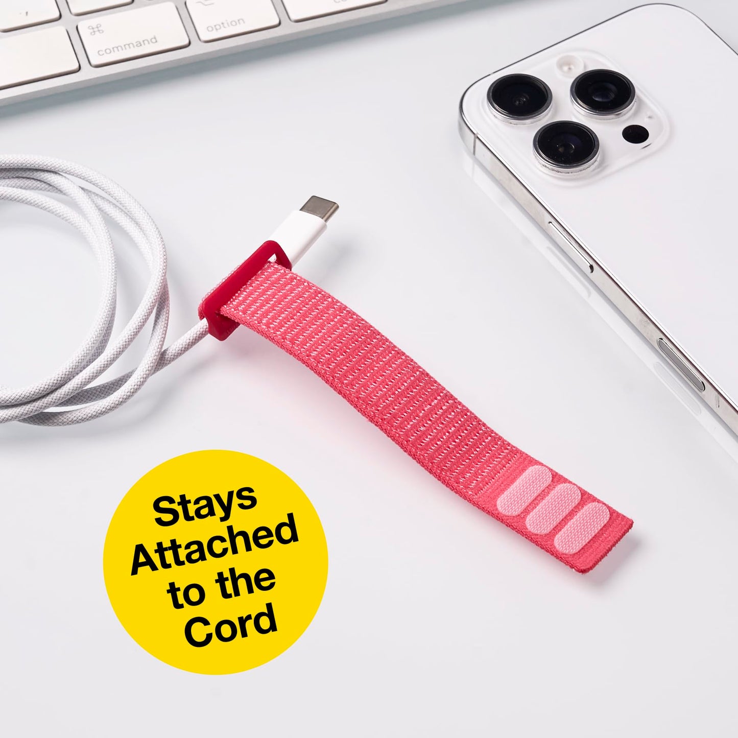 Wrap-It Storage Cinch Straps - 5" (8-Pack) Coral - Appliance Cord Organizer and Cable Ties for Chargers and Home Office Accessories