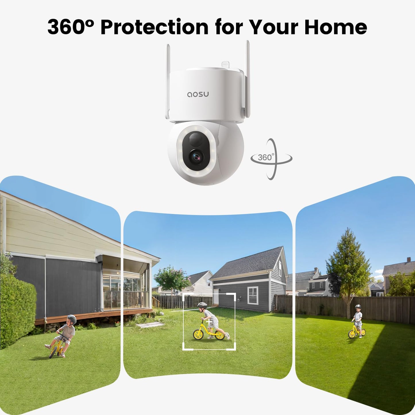 AOSU Solar Security Cameras Wireless Outdoor - 3K 5MP Home Security Camera, 360° Panoramic View, 400-Lumen Floodlight Camera, Color Night Vision, WiFi