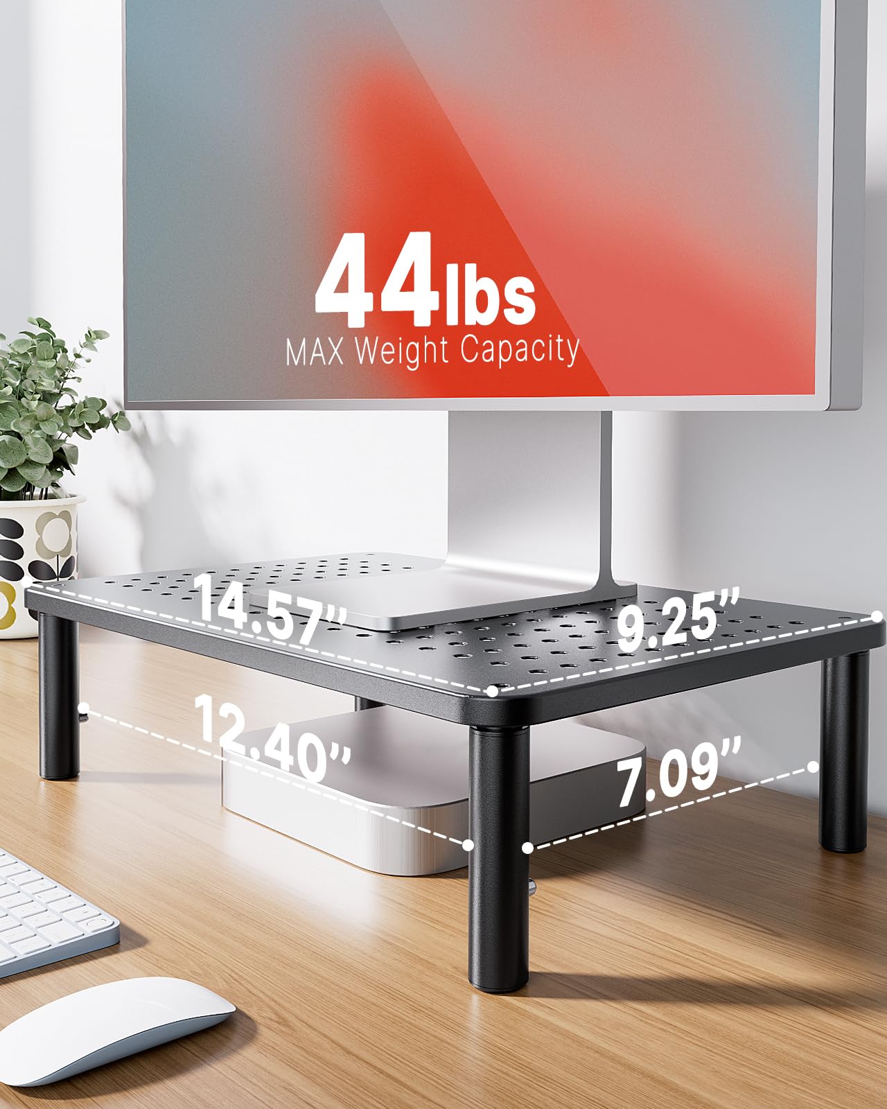 HUANUO Monitor Stand, Monitor Stand Riser 3 Height Adjustable, Monitor Riser with Airflow Vents, Laptop Stand for Desk, Laptop Riser, Desk Organizer