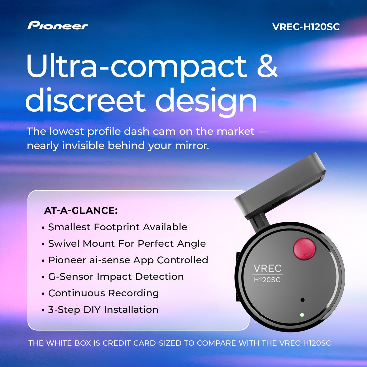 Pioneer VREC-H120SC Compact Front Dash Camera with Impact Detection