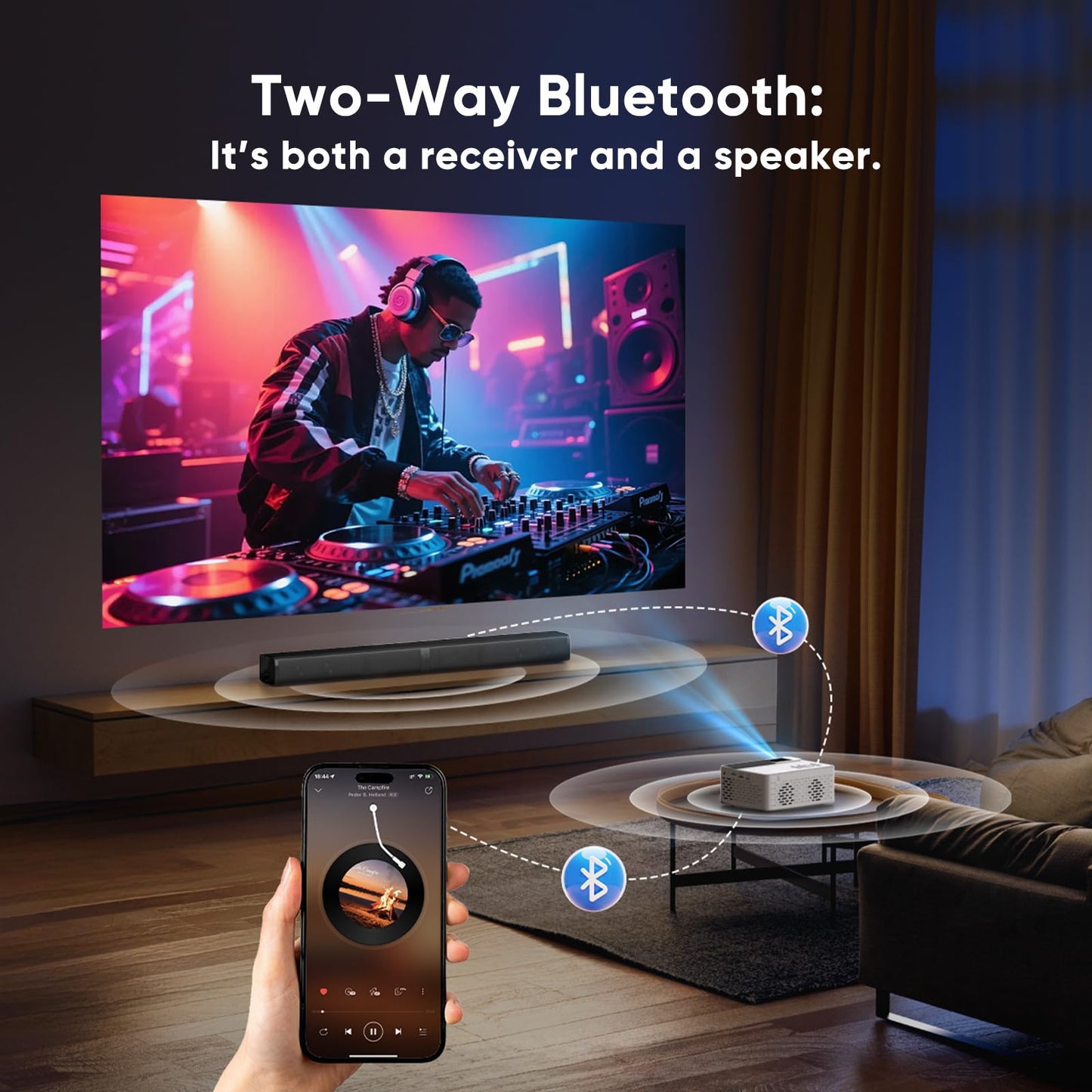 TMY Mini Movie Projector with WiFi and Bluetooth, Compatible with Netflix/Prime Video/YouTube, 1080P Full HD Portable Projector, for Smartphone/TV