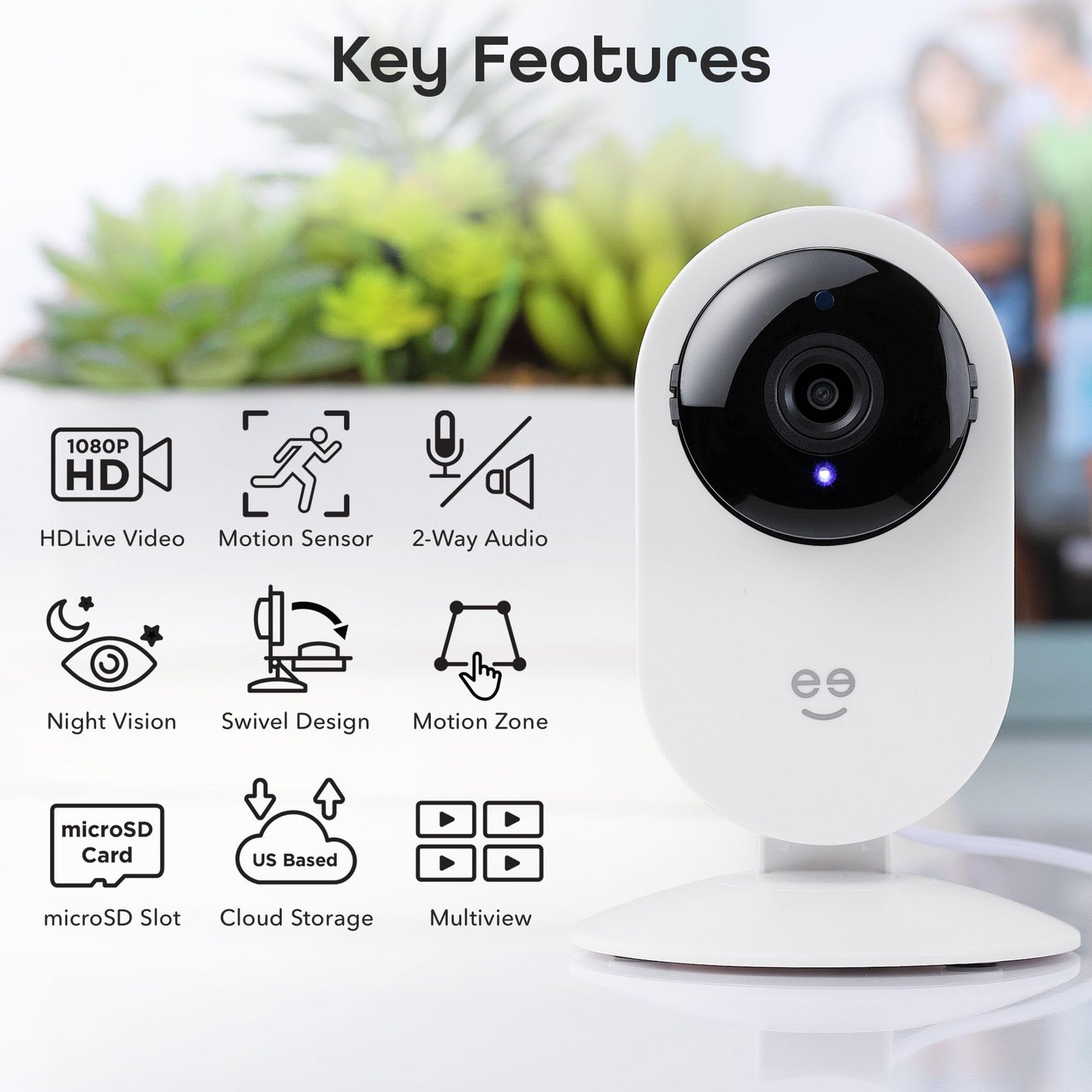 Geeni Glimpse Indoor Security Camera - 1080p HD Video, 2-Way Audio, Motion Alerts, WiFi Compatible with Alexa & Google Home, White