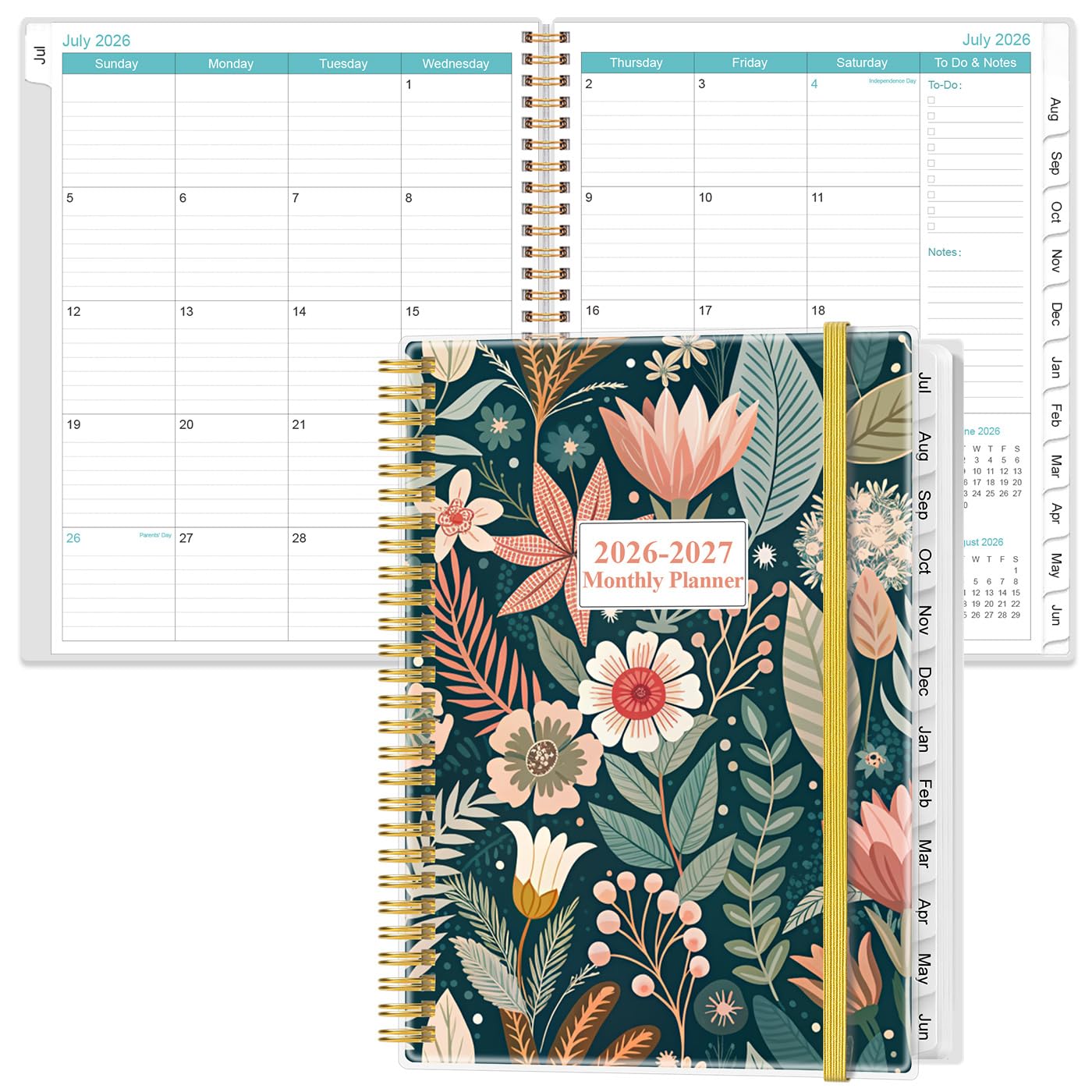 2026-2027 Monthly Planner - 18 Monthly Calendar, July 2026 - December 2027, Two Pages Per Month, 9" x11" Planner with Tabs, Strong Twin-Wire Binding