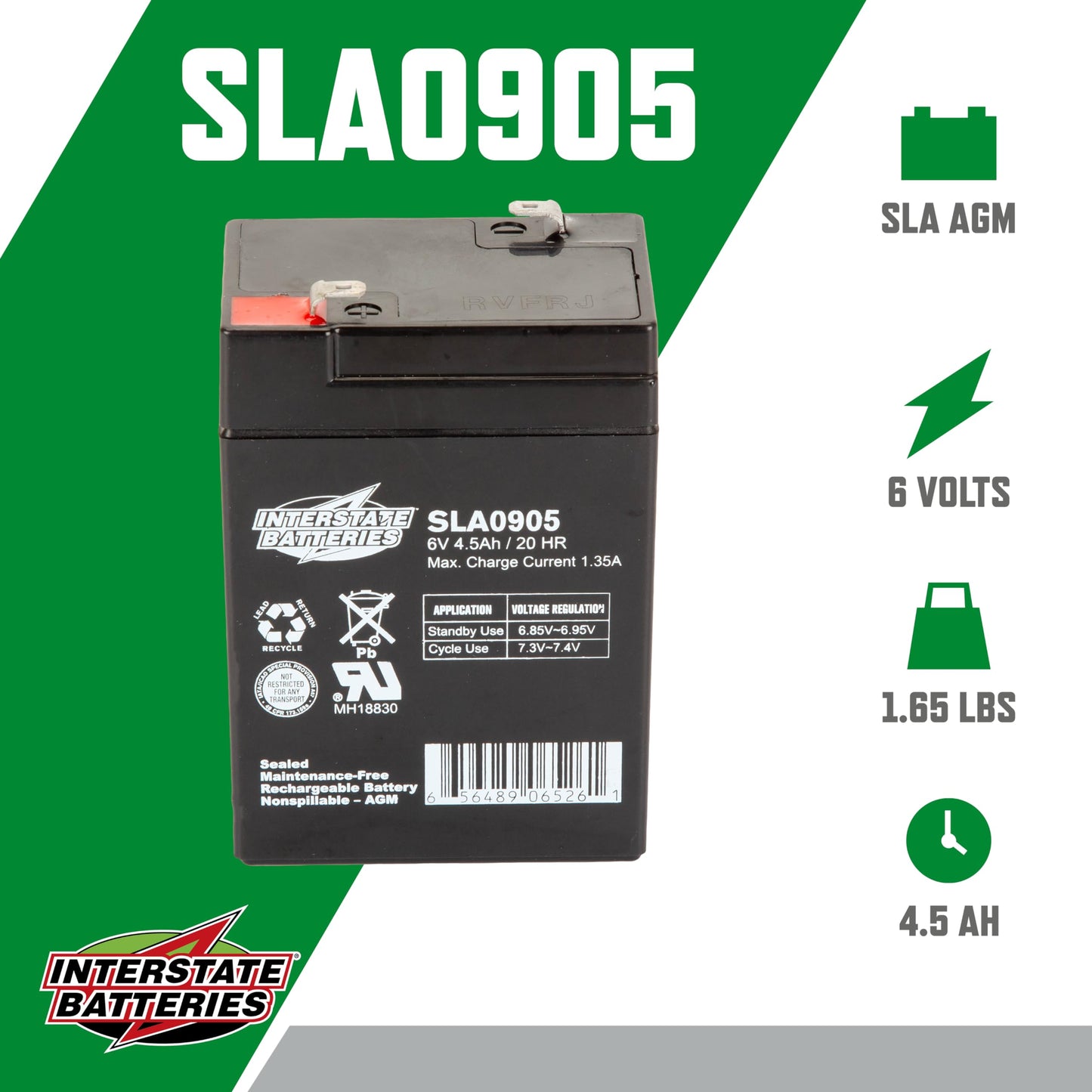Interstate Batteries 6V 4.5Ah Battery (F1 Terminal) SLA AGM VRLA Rechargeable Replacement for Blood Pressure Monitors, Oxygen & Pulse Meters, Deer…