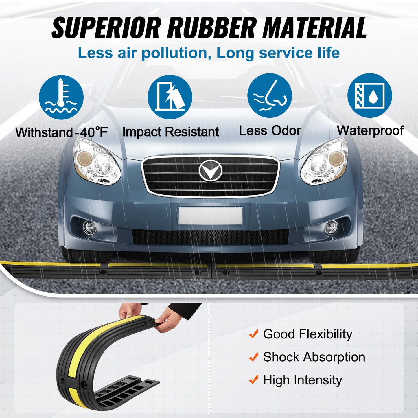 VEVOR 3.28 ft Cable Protector Ramp, 4 Pack of 1 Channel, 18000 lbs/axle Capacity Heavy Duty Rubber Speed Bumps, Floor Cord Cable Protector Wire Cover