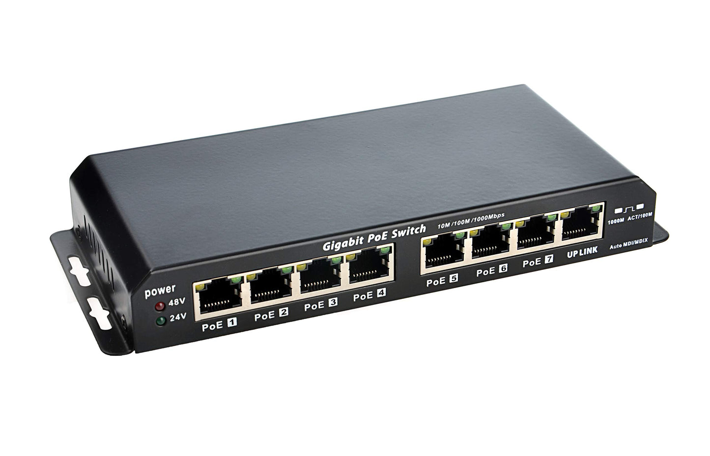 PoE Texas | 8 Port Gigabit Ethernet Switch with Passive PoE on 7 Ports - Power Over Ethernet for 802.3af or 24v Devices