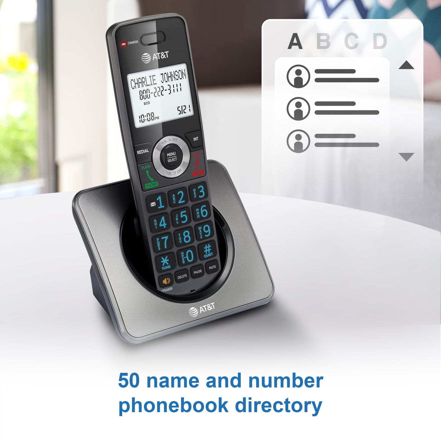 AT&T GL2101-2 DECT 6.0 2-Handset Cordless Phone with Call Block & Caller ID - Full-Duplex Handset Speakerphone, 2" White Backlit Display, Lighted