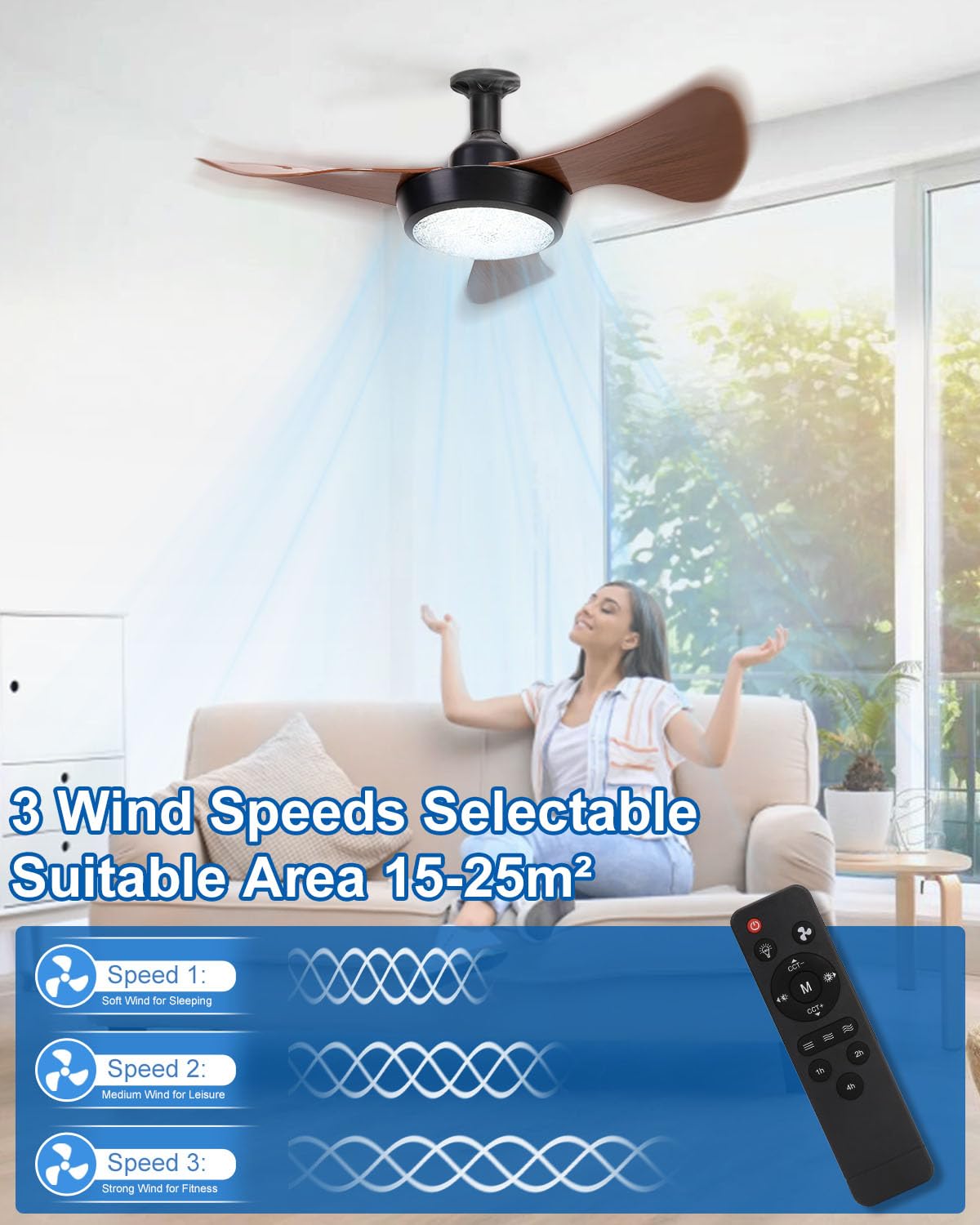 FIALAME Ceiling Fans with Lights, 25" Socket Fan Light with Remote Control, 3CCT, Dimmable, 3 Speeds, Memory, LED Quiet Screw in Fan Light