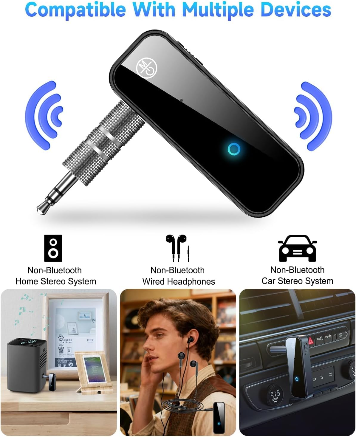 2 in 1 Bluetooth 5.3 Transmitter Receiver, AUX Wireless Bluetooth Audio Adapter for Car, TV, Speaker, Stereo System and Headphones