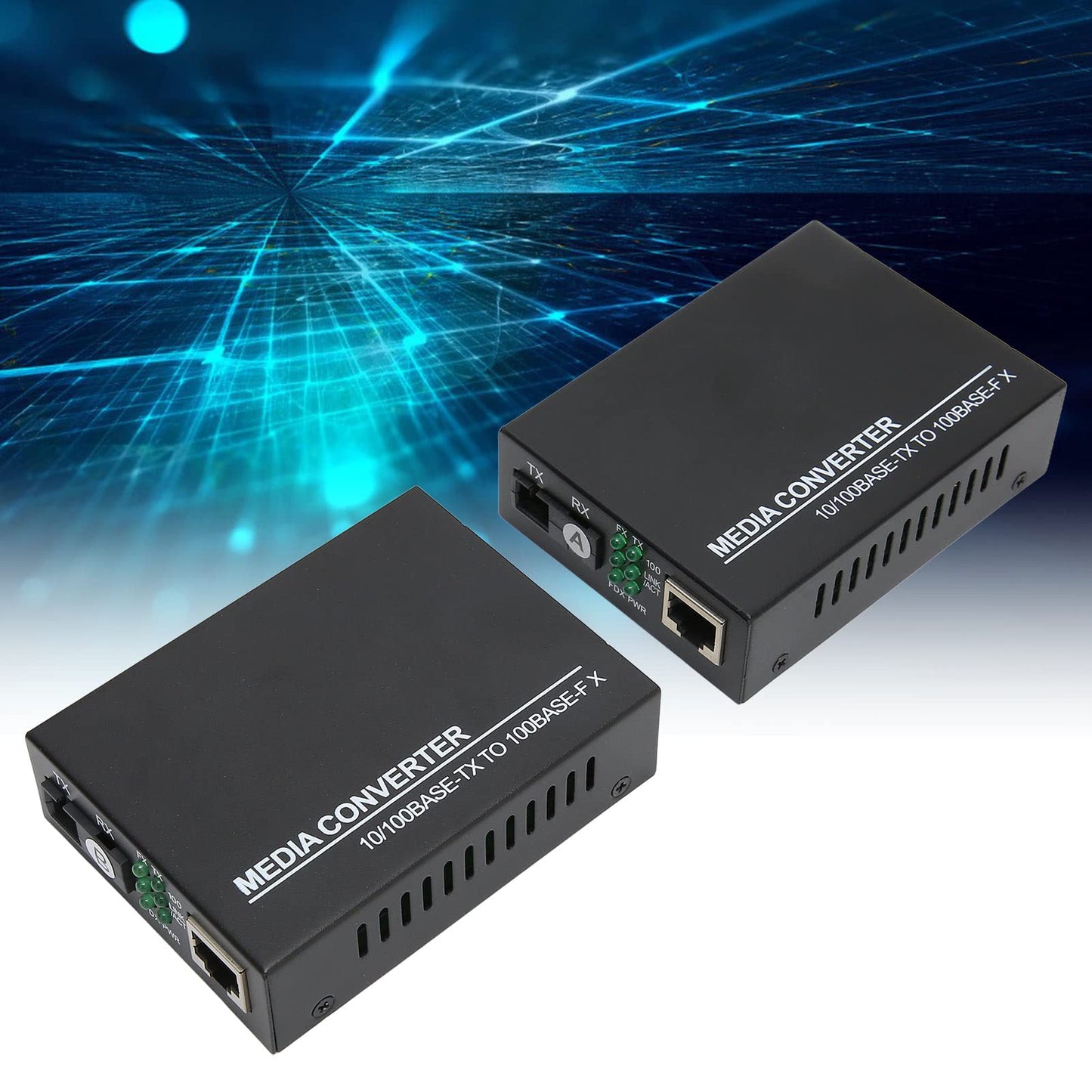 hoopoocolor Optical ethernet Media Converter, 10M 100M Adaptive Capability Full Half Duplex Mode, RJ45 Sc Up to 25Km, Optoelectronic Module Suitable