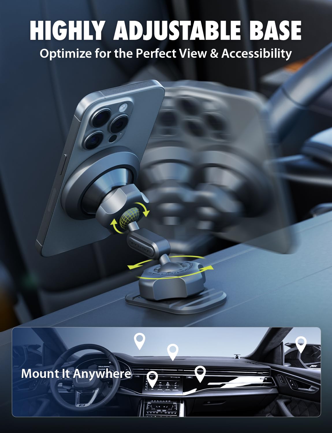 Bracketron MagAlign Pro MagSafe Car Mount Vent & Dash - Magnetic Phone Holder for Car Vent, Air Vent Phone Mount with 360° Rotation, One-Handed