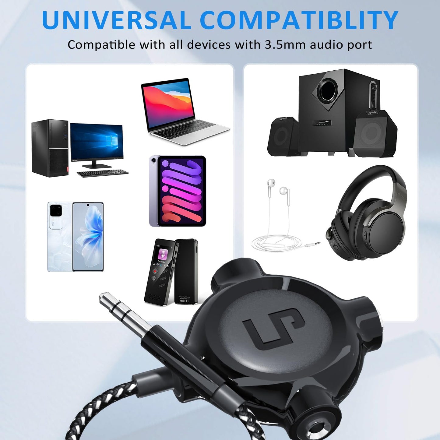 LP Headphone Splitter, Nylon-Braided 3.5mm Audio Stereo Splitter, Male to 3 Female Ports for MacBook, Mac, iPad, iPhone(?6), iPod, Tablet, Laptop, PC
