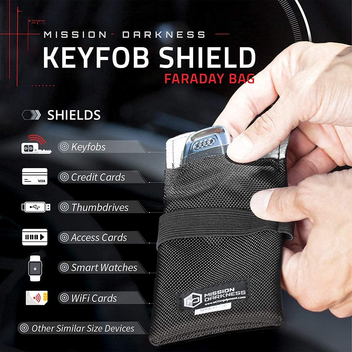 Mission Darkness Faraday Bag for Keyfobs (2-Pack) // RF Shielding Protective Case for Smart Always On Keys Fobs Transmitters Small Electronics Vehicle